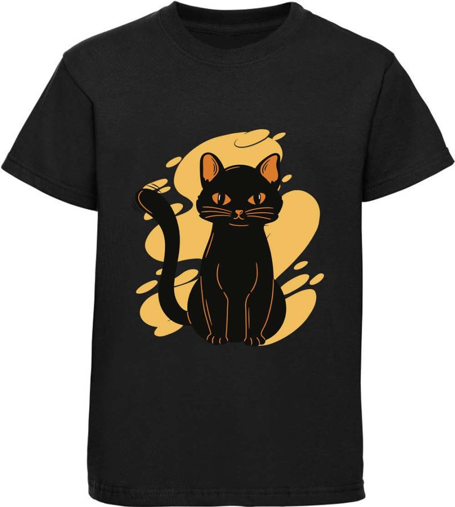 Children's printed t-shirt with sitting black cat i104